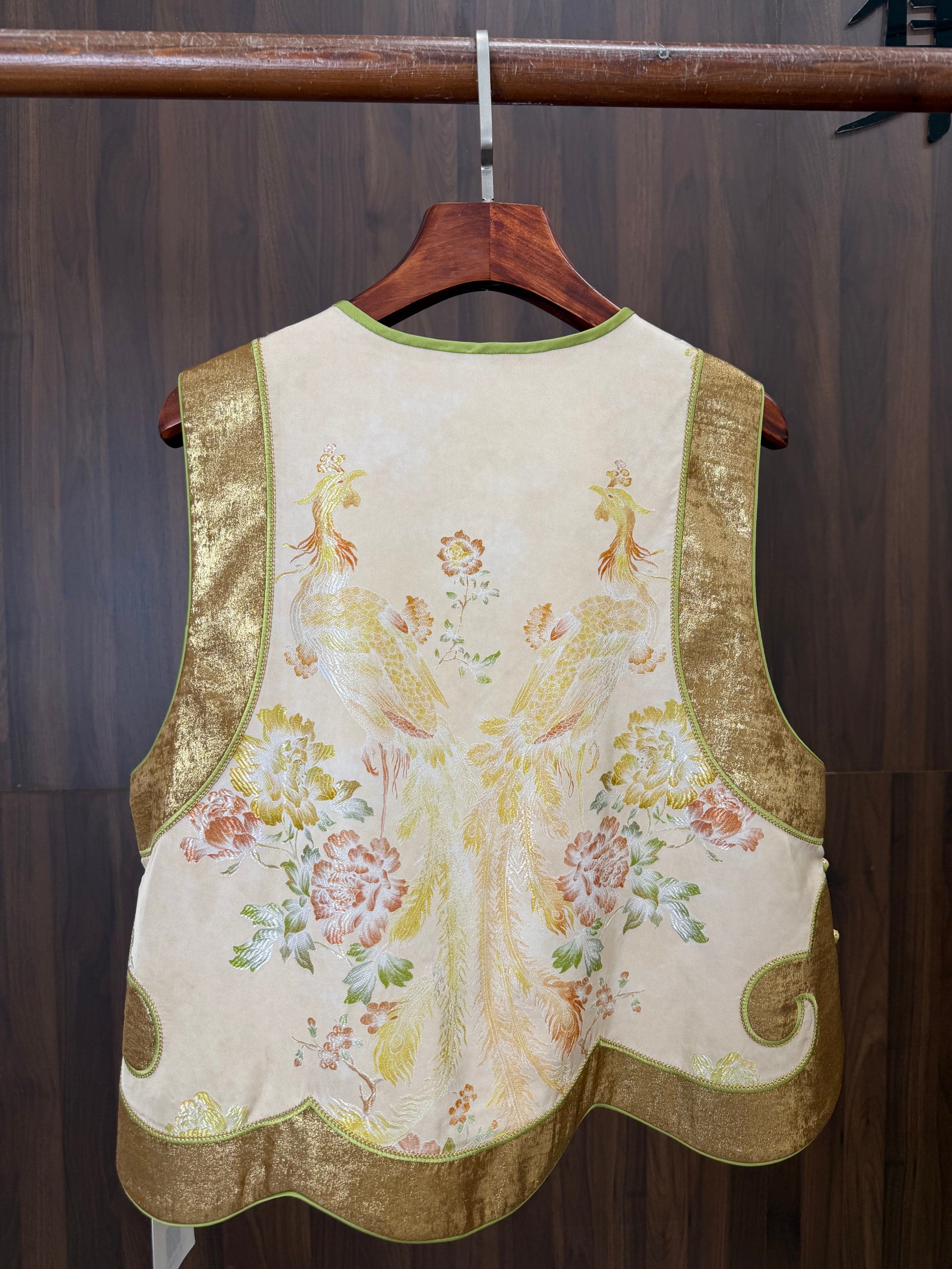 Beige Phoenix Gold Jacquard Embroidered Vest | Modern Chinese Style Waistcoat | LUXE ORIENTA - Luxe Orienta CO., LIMITED