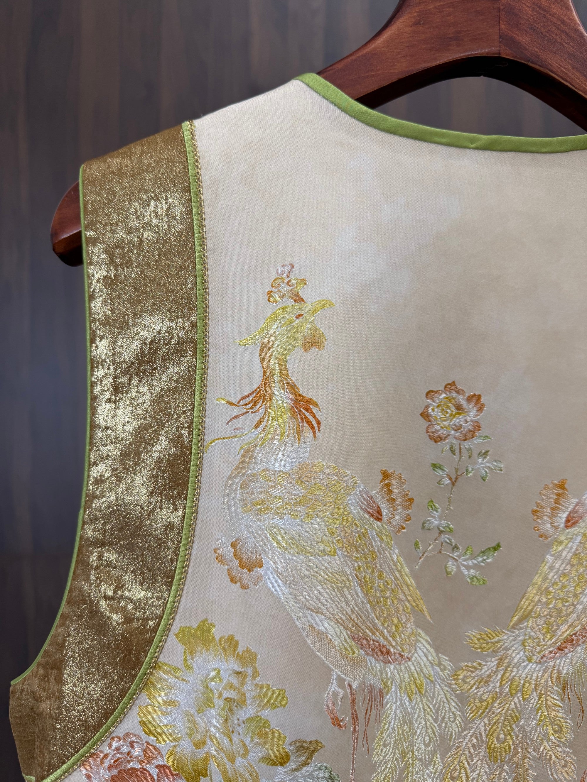 Beige Phoenix Gold Jacquard Embroidered Vest | Modern Chinese Style Waistcoat | LUXE ORIENTA - Luxe Orienta CO., LIMITED