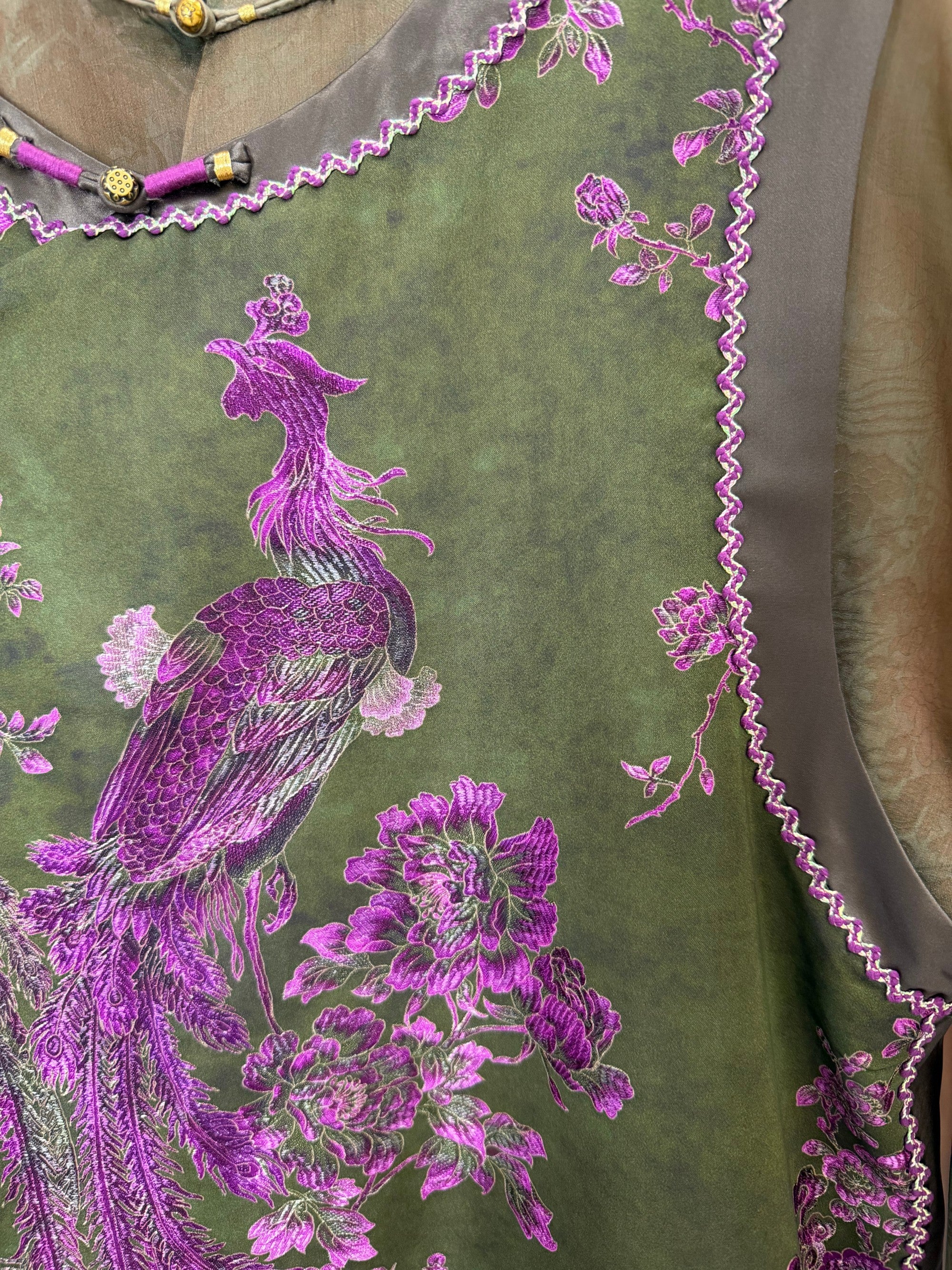 phoenix floral embroidery detail purple chinese vest