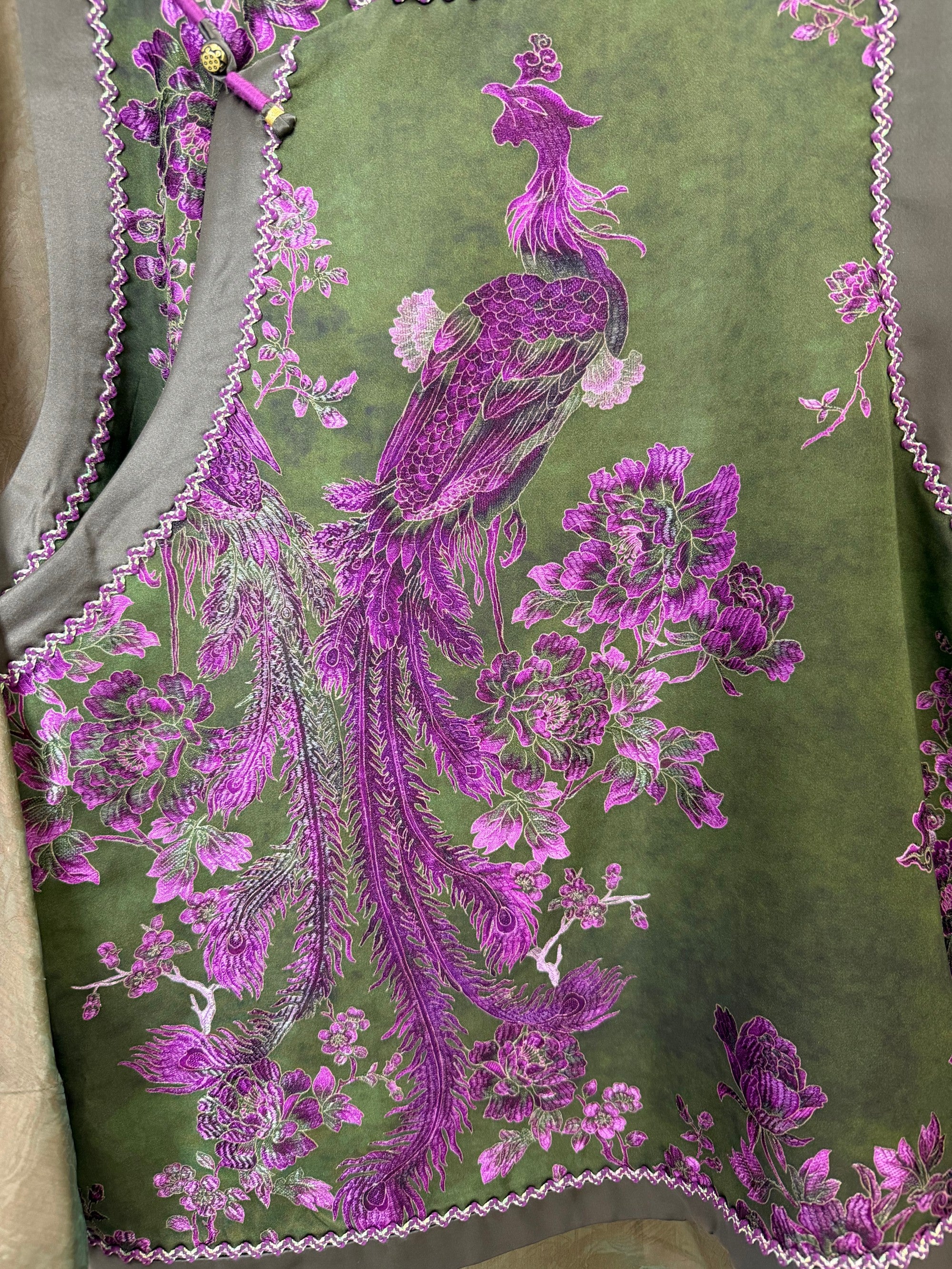 phoenix floral embroidery detail purple chinese vest