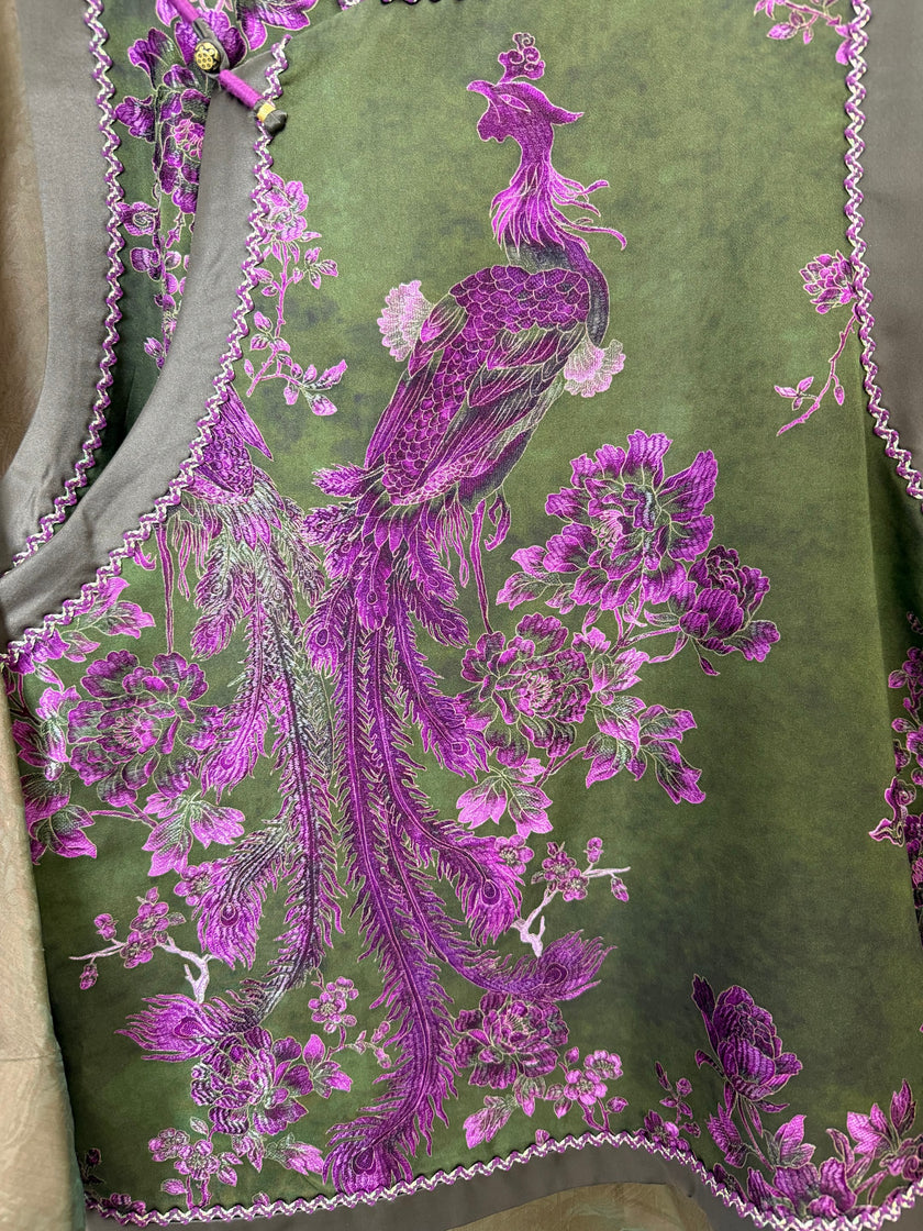 phoenix floral embroidery detail purple chinese vest