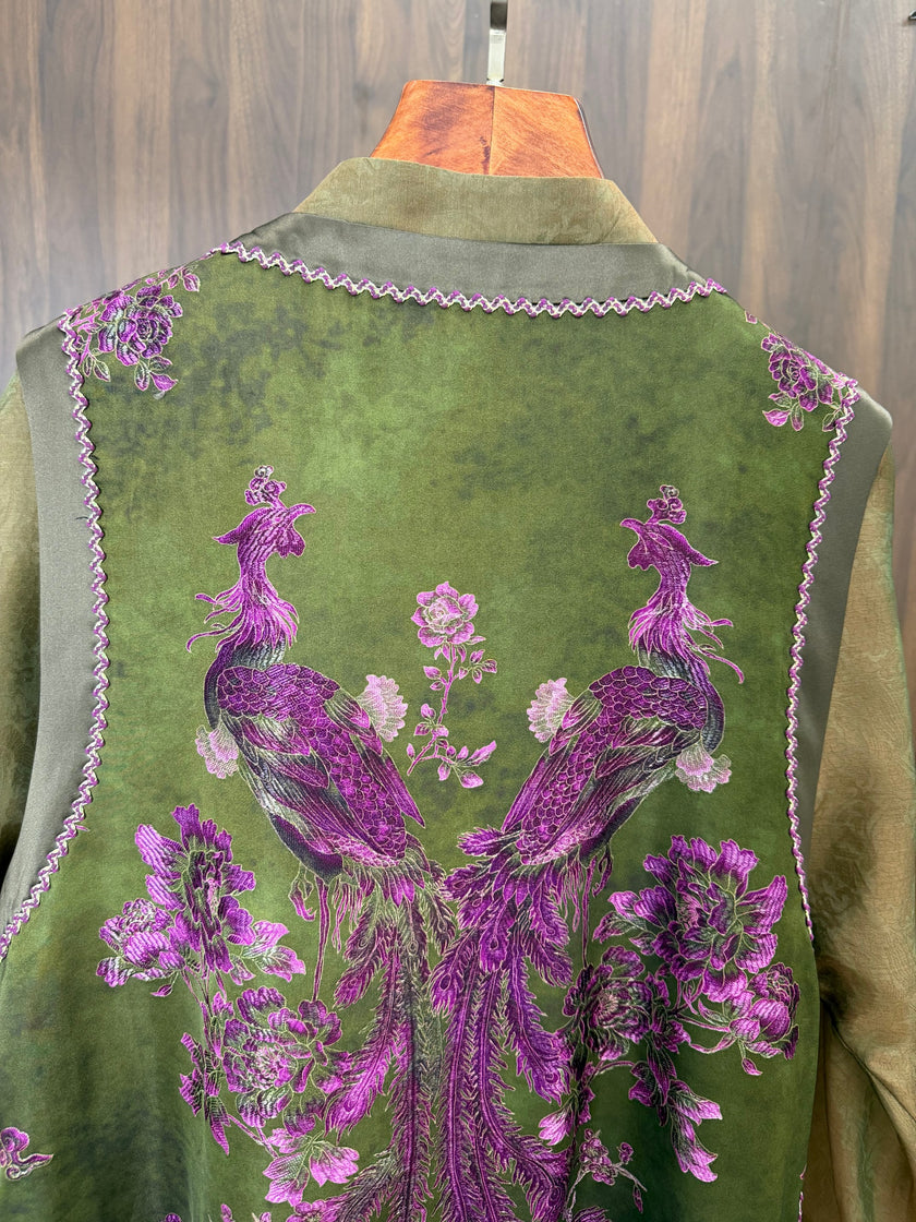 phoenix floral embroidery detail purple chinese vest