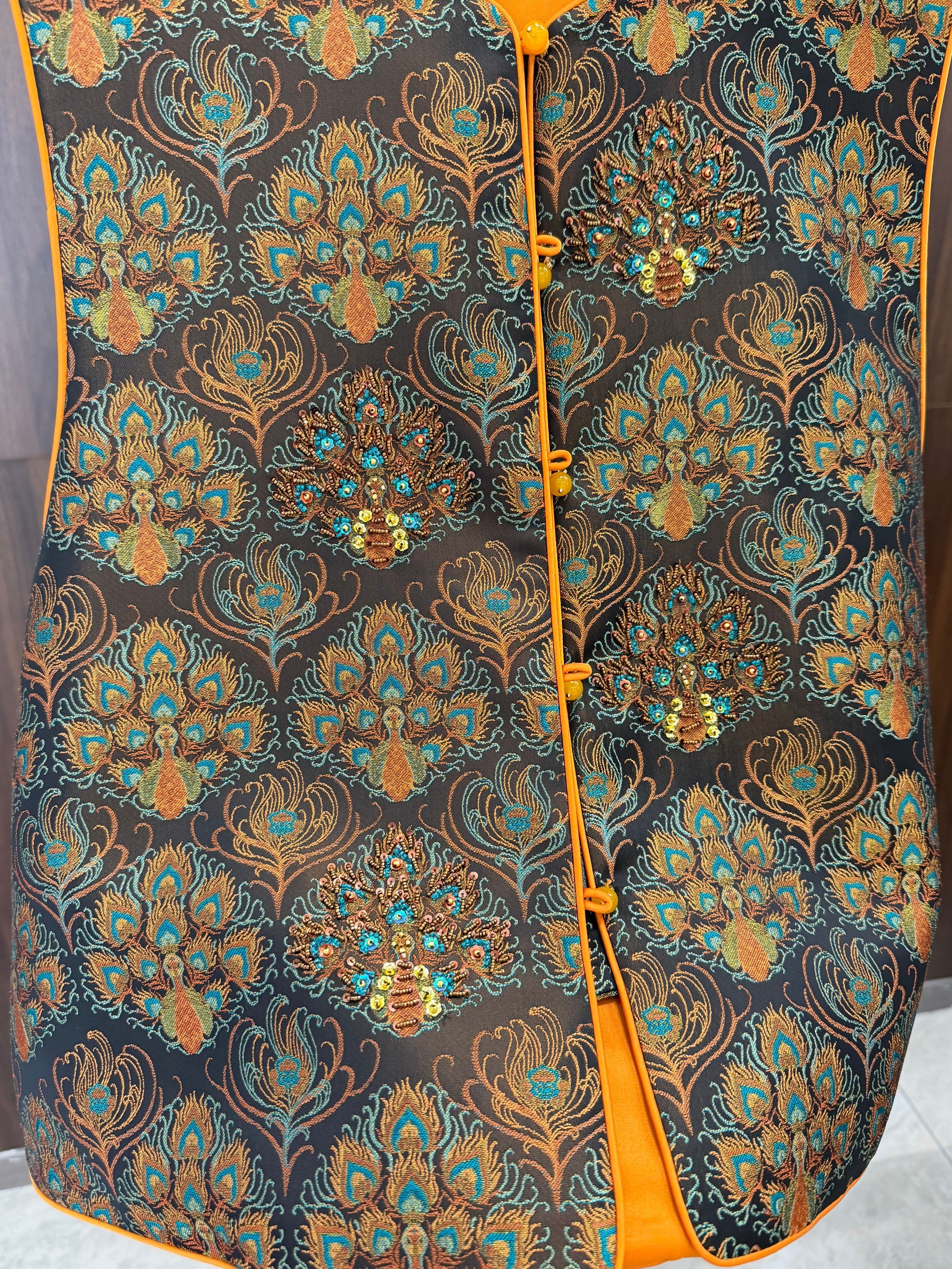 yellow peacock embroidered beaded vest modern chinese fashion LUXE ORIENTA