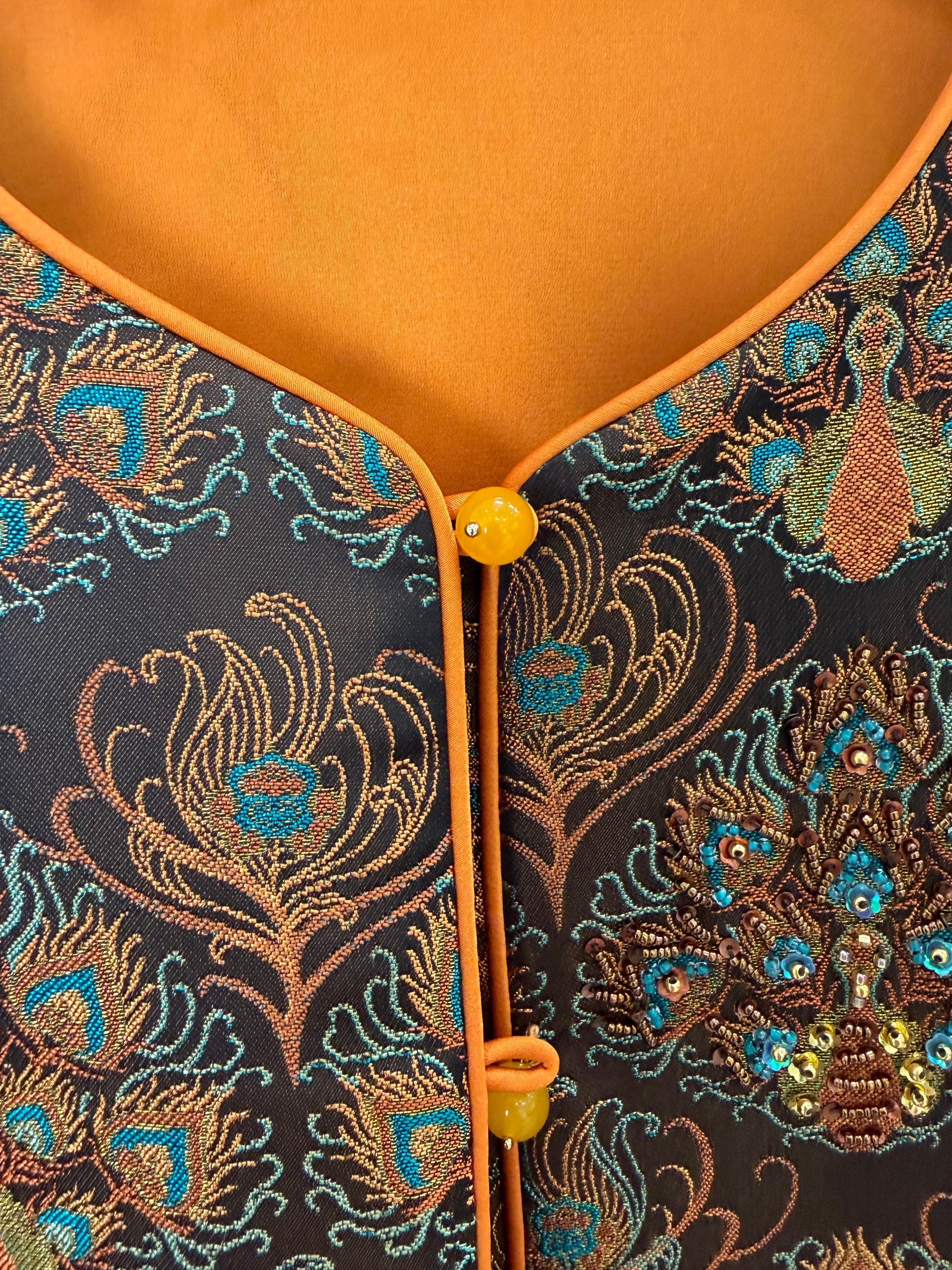 yellow peacock embroidered beaded vest modern chinese fashion LUXE ORIENTA