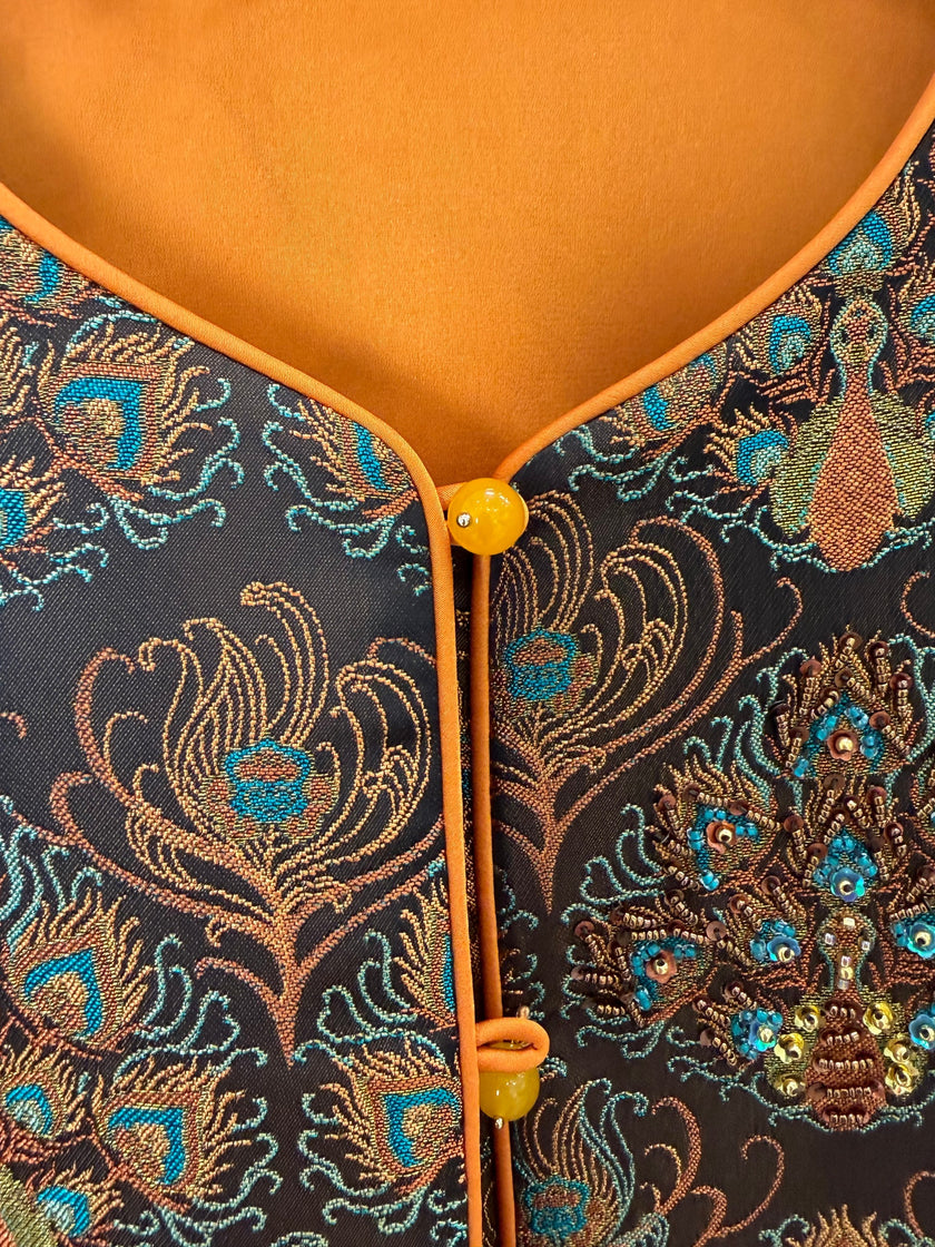 yellow peacock embroidered beaded vest modern chinese fashion LUXE ORIENTA