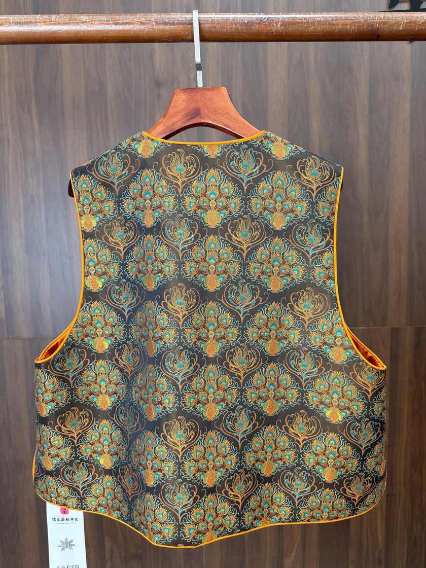 yellow peacock embroidered beaded vest modern chinese fashion LUXE ORIENTA