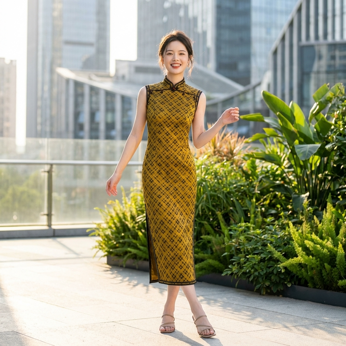 Young lady wearing LUXE ORIENTA Qipao