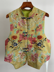 Mustard Embroidered Chinese Vest – Peony Rayon Waistcoat with Frog Buttons & Mandarin Collar Front Look