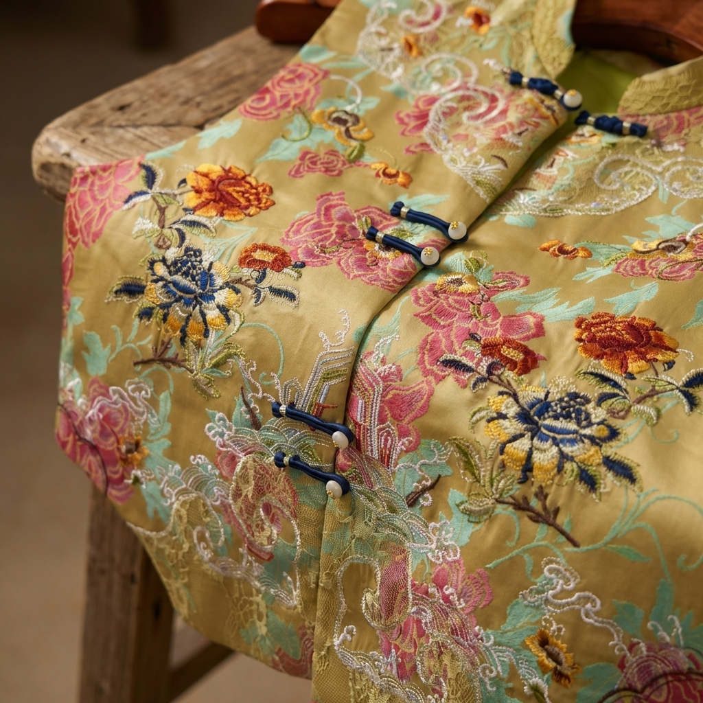 Embroidered fabric with peony patterns 