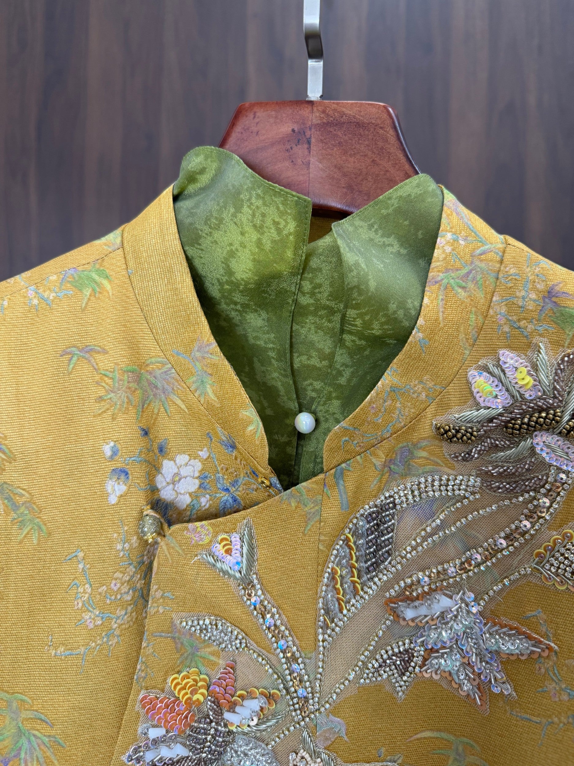 Yellow Beaded Embroidered Bamboo Vest | 100% Viscose Modern Chinese Elegance - Luxe Orienta CO., LIMITED