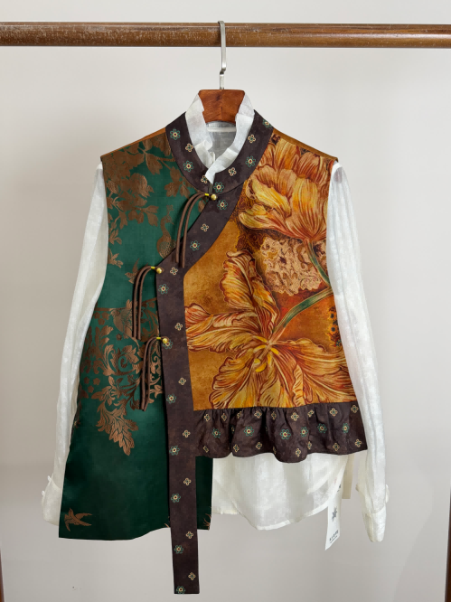 Vest layering with the white blouse