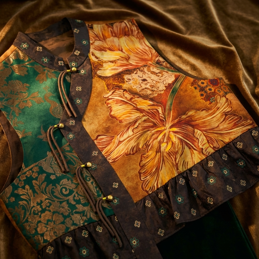 Vintage-style vest with floral patterns and decorative elements