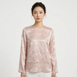 Model  in Pink Butterfly Jacquard Blouse Front View