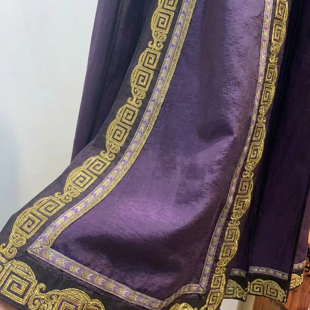 Purple fabric with gold embroidery