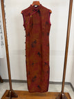 100% Mulberry Silk Xiangyunsha Rust Calligraphy Sleeveless Qipao Dress | LUXE ORIENTA - Luxe Orienta CO., LIMITED