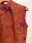 100% Mulberry Silk Xiangyunsha Rust Calligraphy Sleeveless Qipao Dress | LUXE ORIENTA - Luxe Orienta CO., LIMITED