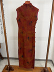 100% Mulberry Silk Xiangyunsha Rust Calligraphy Sleeveless Qipao Dress | LUXE ORIENTA - Luxe Orienta CO., LIMITED