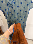 Grey-Blue Polka Dot Xiangyunsha Qipao | 100% Mulberry Silk Flower-Lo Jacquard Cheongsam - LUXE ORIENTA - Luxe Orienta CO., LIMITED