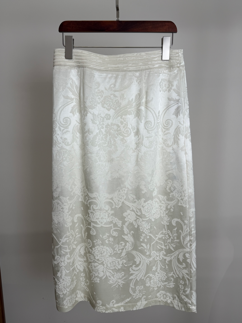 White Jacquard Rayon Side-Slit Skirt