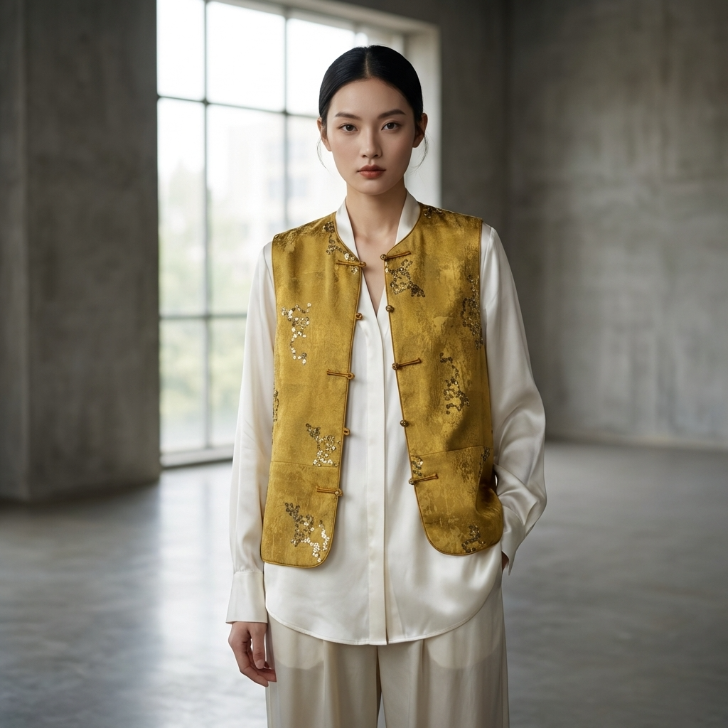刺繍装飾 ベルベット風ベスト Gilded Rayon & Linen Hand-Beaded Floral Embroidered Vest | Luxe