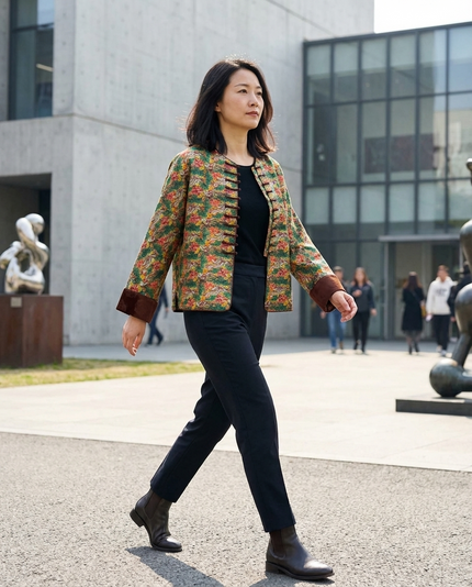 green xiangyunsha silk jacket phoenix embroidery