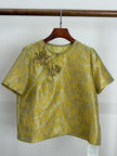 Yellow Acetate Jacquard Embroidered Chinese Blouse Front Look | Luxe Orienta 