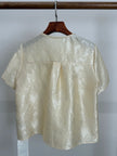 Beige Acetate Jacquard Embroidered Chinese Blouse Back View | Luxe Orienta 