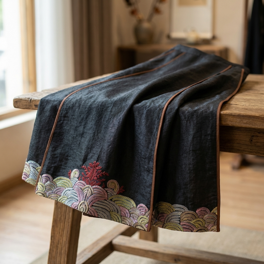 Black Xiangyunsha Silk Mamian Skirt details 1