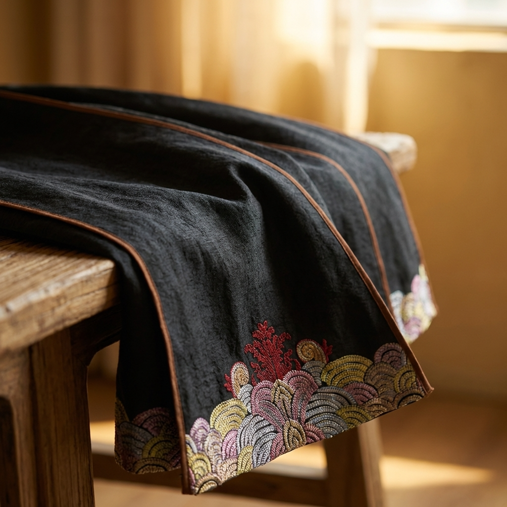 Black Xiangyunsha Silk Mamian Skirt fabric details