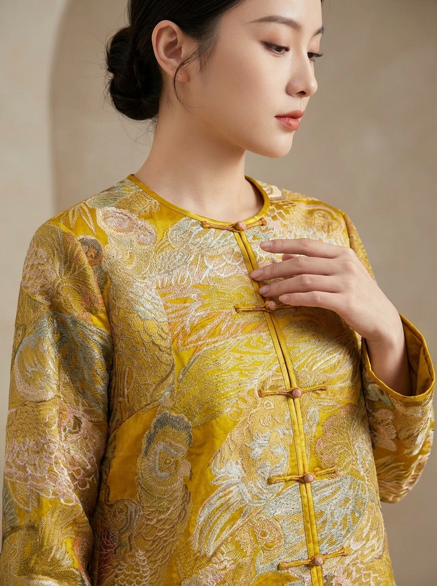 Yellow Phoenix Brocade Silk Jacket | Modern Chinese Style - Luxe Orienta CO., LIMITED
