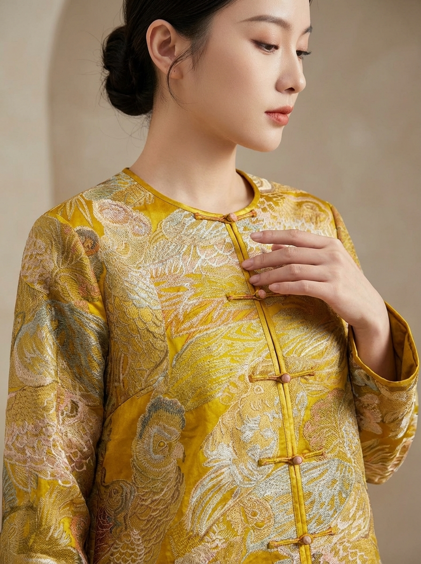 Yellow Phoenix Brocade Silk Jacket | Modern Chinese Style - Luxe Orienta CO., LIMITED