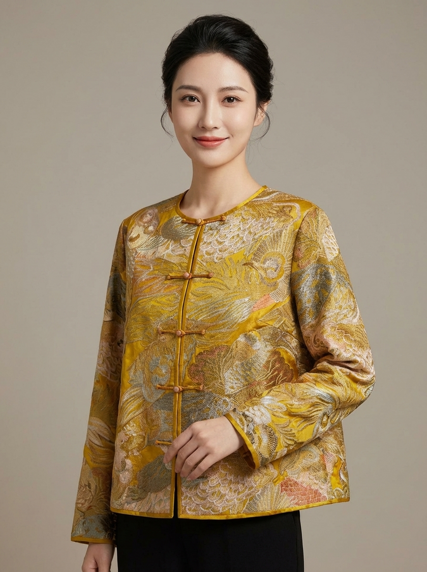 Yellow Phoenix Brocade Silk Jacket | Modern Chinese Style - Luxe Orienta CO., LIMITED