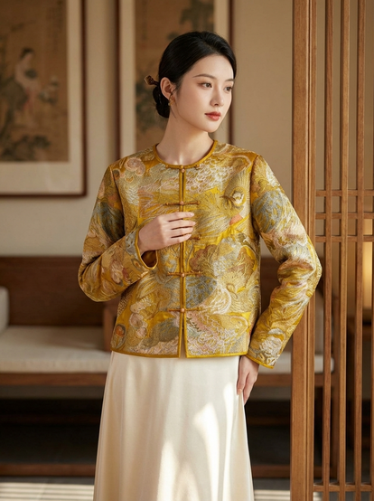 Yellow Phoenix Brocade Silk Jacket | Modern Chinese Style - Luxe Orienta CO., LIMITED