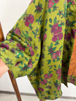 Green Xiangyunsha Silk Cardigan with Pomegranate Print Sleeve Details -LUXE Orienta 