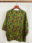 Back View Details of the Green Xiangyunsha Silk Cardigan with Pomegranate Print-LUXE Orienta 