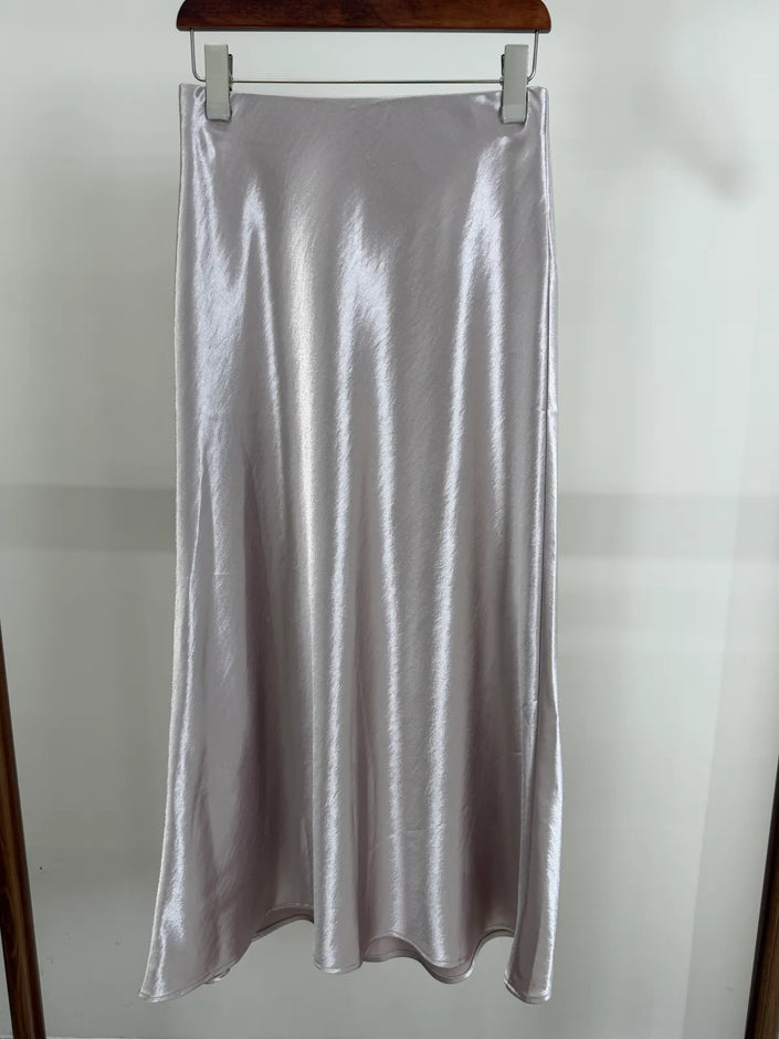 Lavender Rayon Satin Mermaid Midi Skirt | Elegant High Waist Skirt - Luxe Orienta 