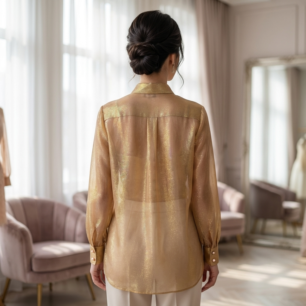 Mulberry silk jacquard blouse back view