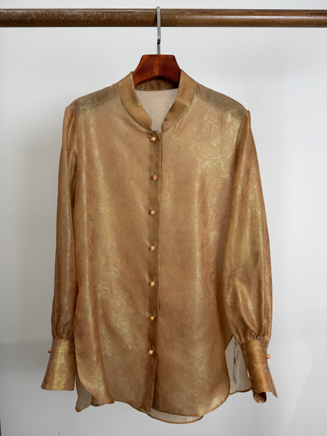 Silk Jacquard Chinese Blouse front look