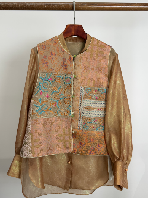 Jacquard vest layering with the silk jacquard blouse