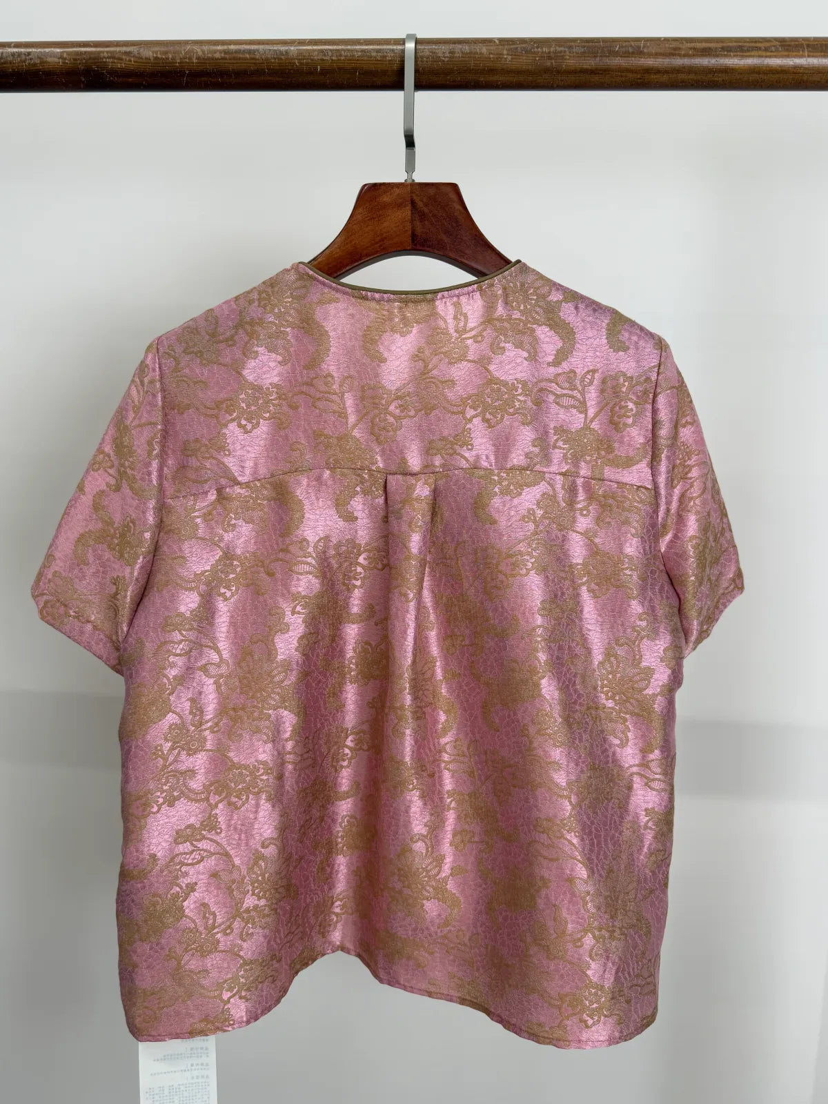 Pink Acetate Jacquard Blouse Back View-Luxe Orienta