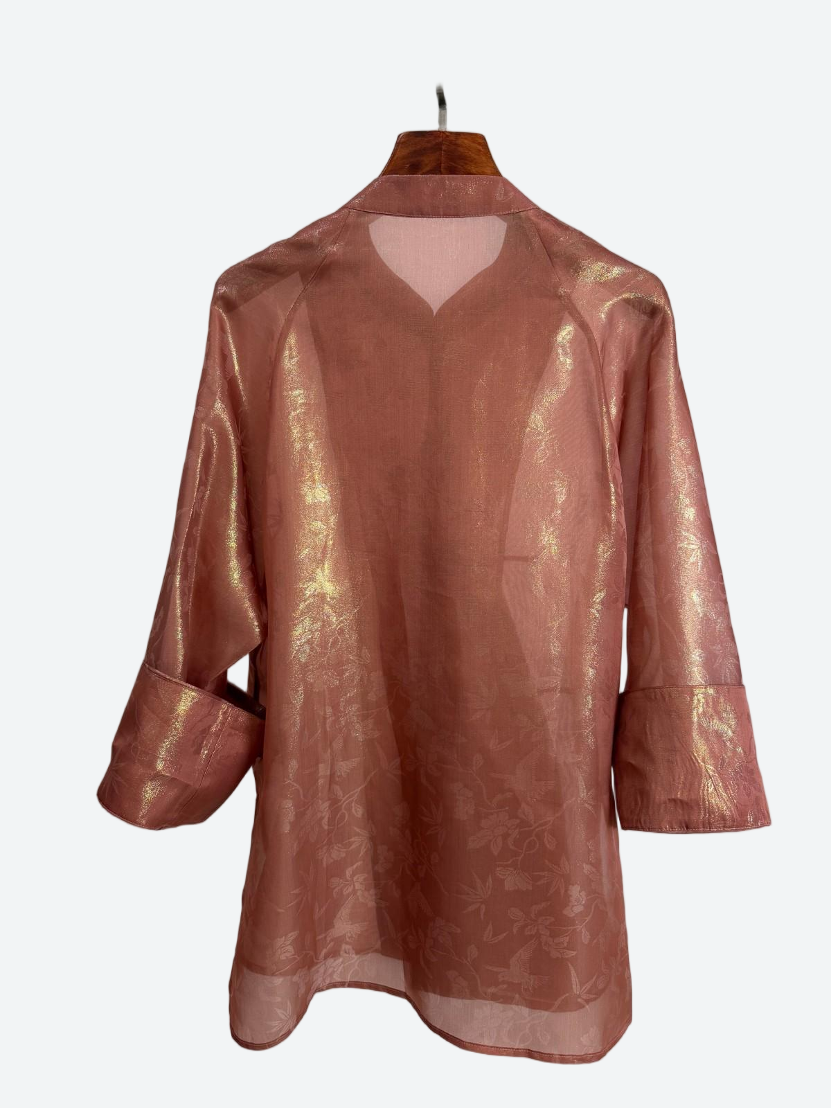 pink jacquard mulberry silk brocade blouse back view -luxe orienta