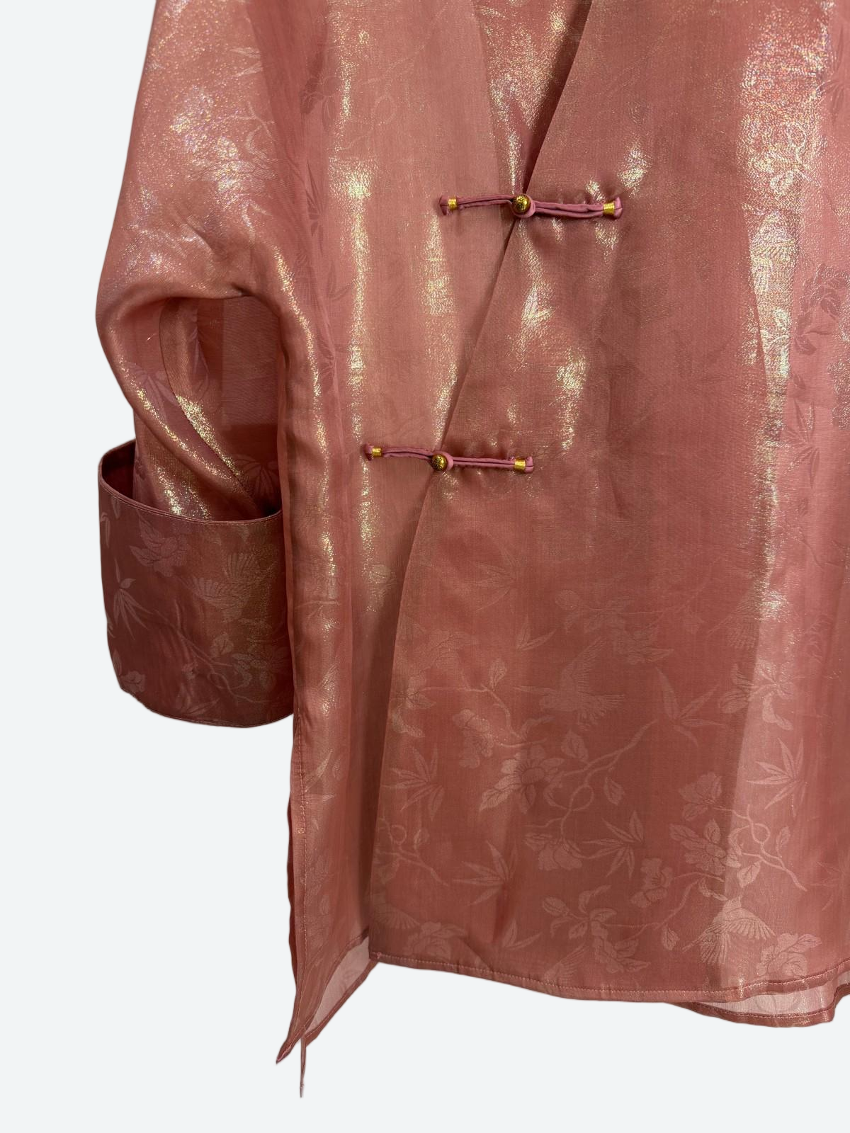 pink jacquard mulberry silk brocade blouse sleeve detail-luxe orienta