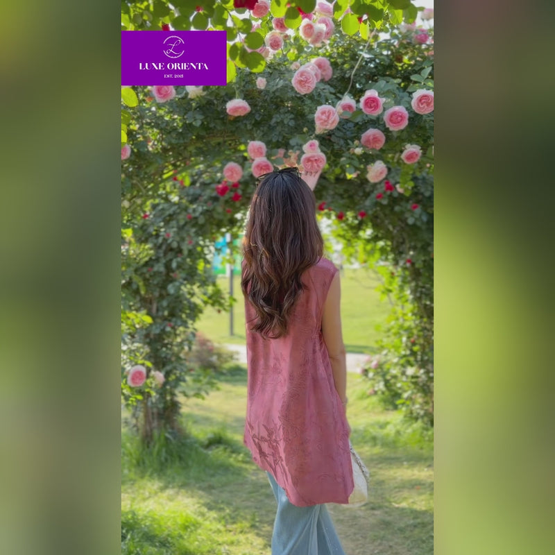 Pink Jacquard Mulberry Silk Top From Luxe Orienta