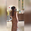 Vintage Brown Xiangyunsha Sleeveless Qipao Dress by LUXE ORIENTA 2