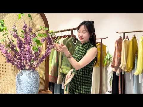 Green Xiangyunsha Mulberry Silk Qipao | Diamond Pattern Modern Cheongsam Dress