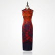 Red and Purple patterned  Qipao dress on a mannequin -Luxe Orienta