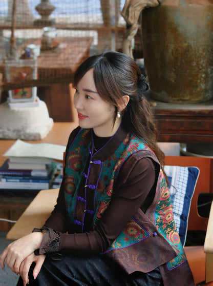 Intangible Heritage Shu Brocade Purple Frog-Button Vest – Modern Chinese Luxury by LUXE ORIENTA - Luxe Orienta CO., LIMITED