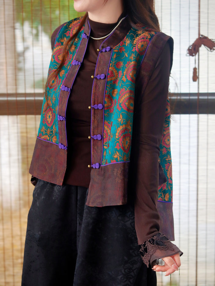 Intangible Heritage Shu Brocade Purple Frog-Button Vest – Modern Chinese Luxury by LUXE ORIENTA - Luxe Orienta CO., LIMITED