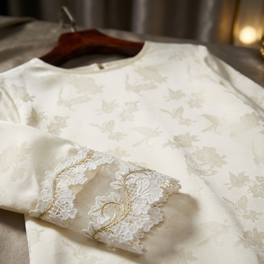 the lace patchwork sleeve close-up