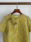 Yellow Acetate Jacquard Embroidered Chinese Blouse Beading Embroidered Detail | Luxe Orienta